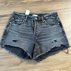 American Eagle Classic Jean Shorts Womens 8 Black High Rise Denim Raw Hem NEW